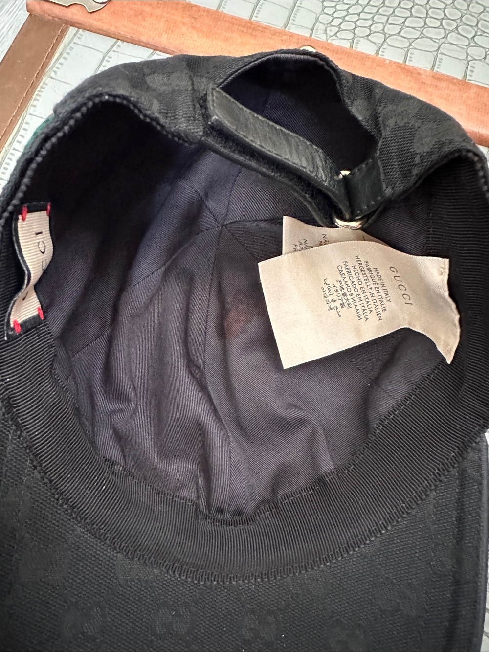 Gucci Black Monogram Baseball Cap with Green-Red Web Stripe - Picture 12 of 13